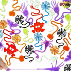 60 Pcs Halloween Stretchy Sticky Toys Bulk for Kids Gift Whimsical Displays Eerie Decor