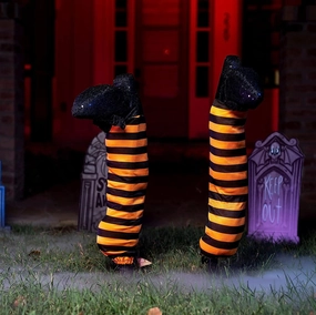 Witch Legs with Stakes (Black and Orange), 2 Pcs Creepy Designs Mysterious Crafts