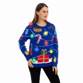Womens LED Light Up String Light Ugly Christmas Sweater Wicked Decor