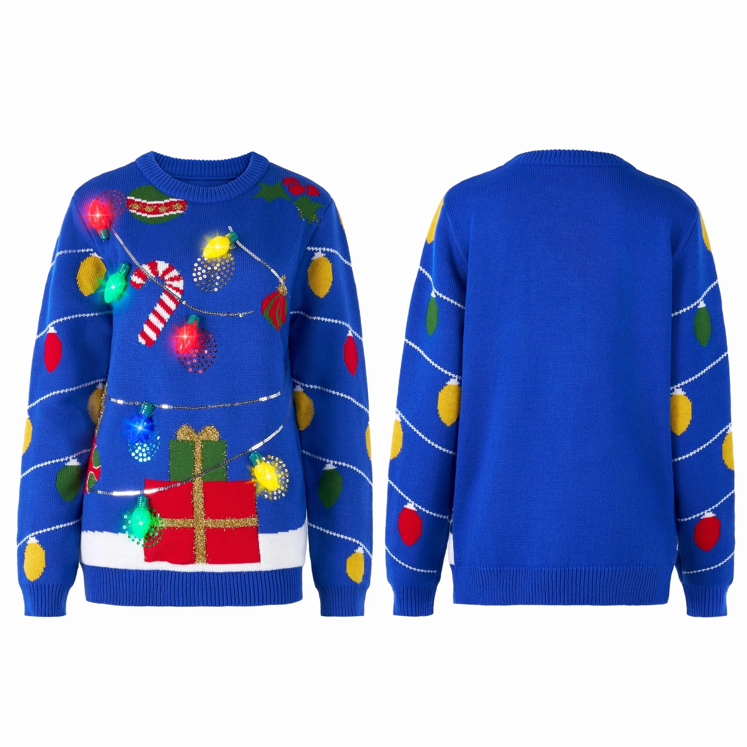 Womens LED Light Up String Light Ugly Christmas Sweater Playful Lights Ghostly Designs