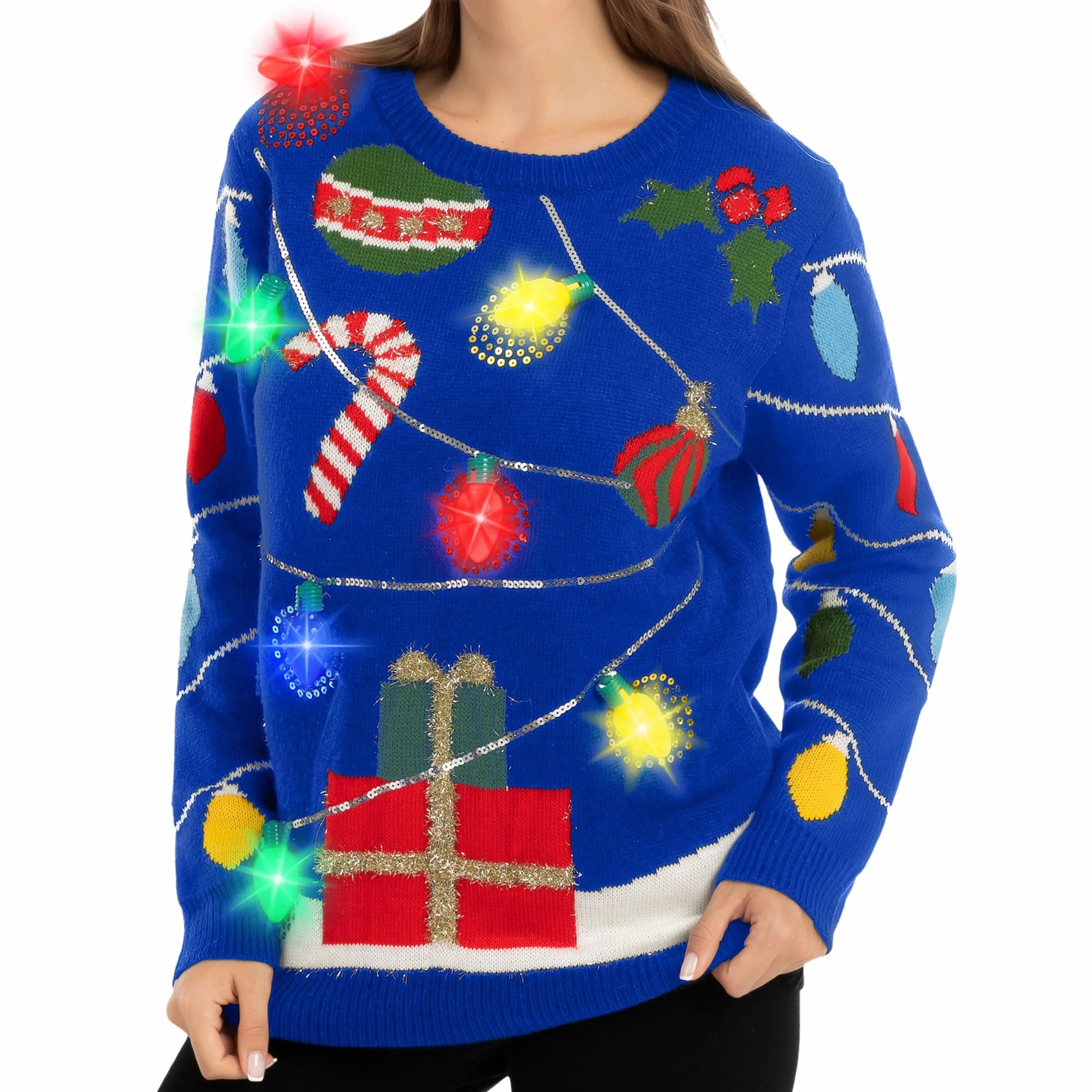 Monster Figures Womens LED Light Up String Light Ugly Christmas Sweater