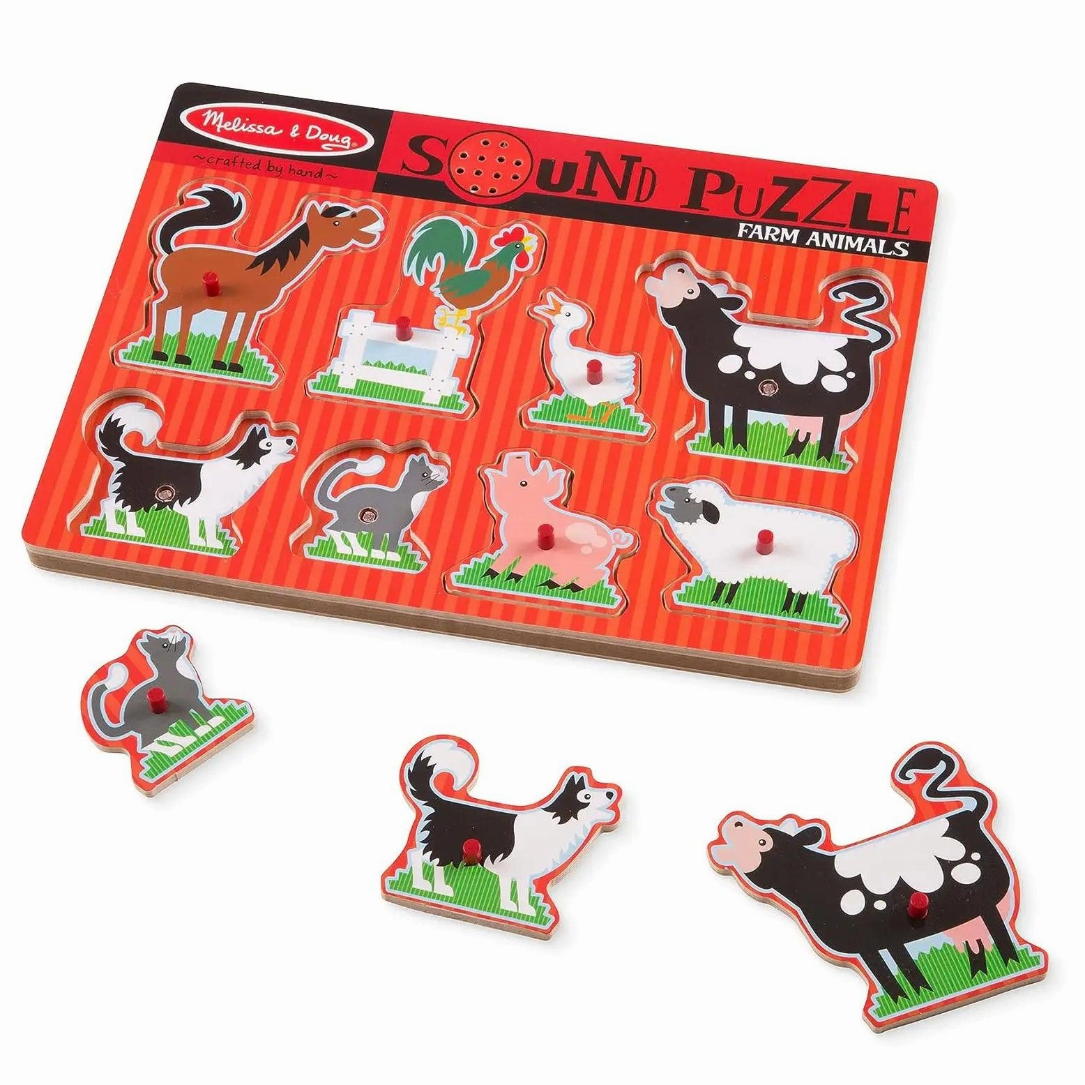 Melissa & Doug 10726 Wooden Farm Animals Sound Puzzle Minigame Collection Convenience Item