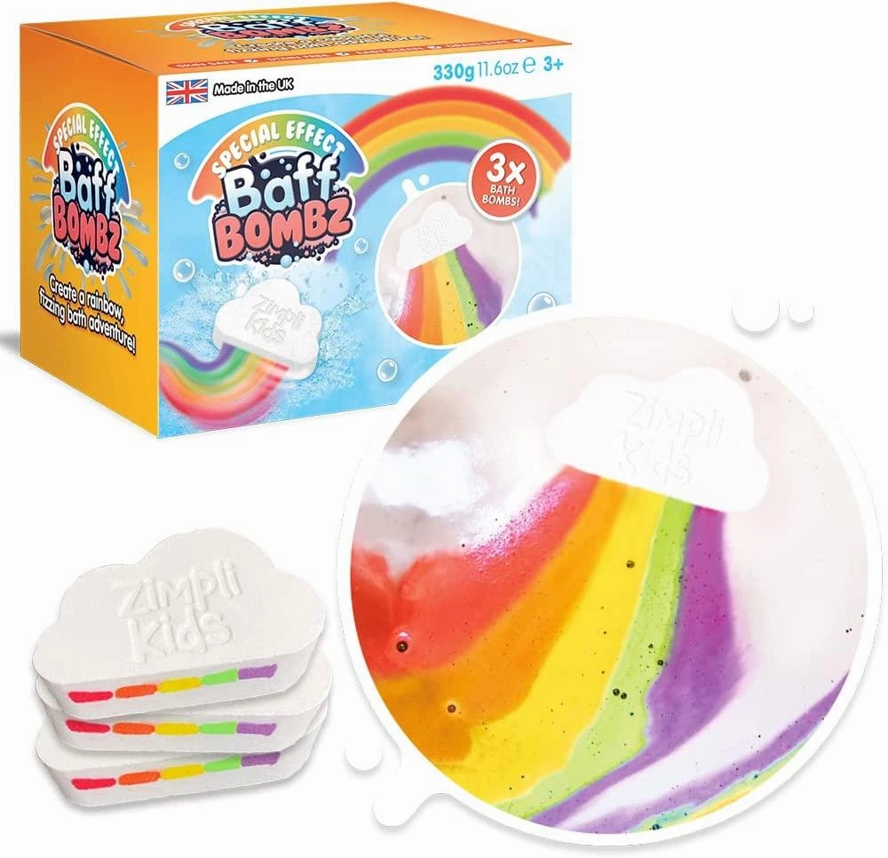 Zimpli Kids Fizzing Rainbow Baff Bath Bombz - 3 Pack 330g Normal Tier Premium Quality